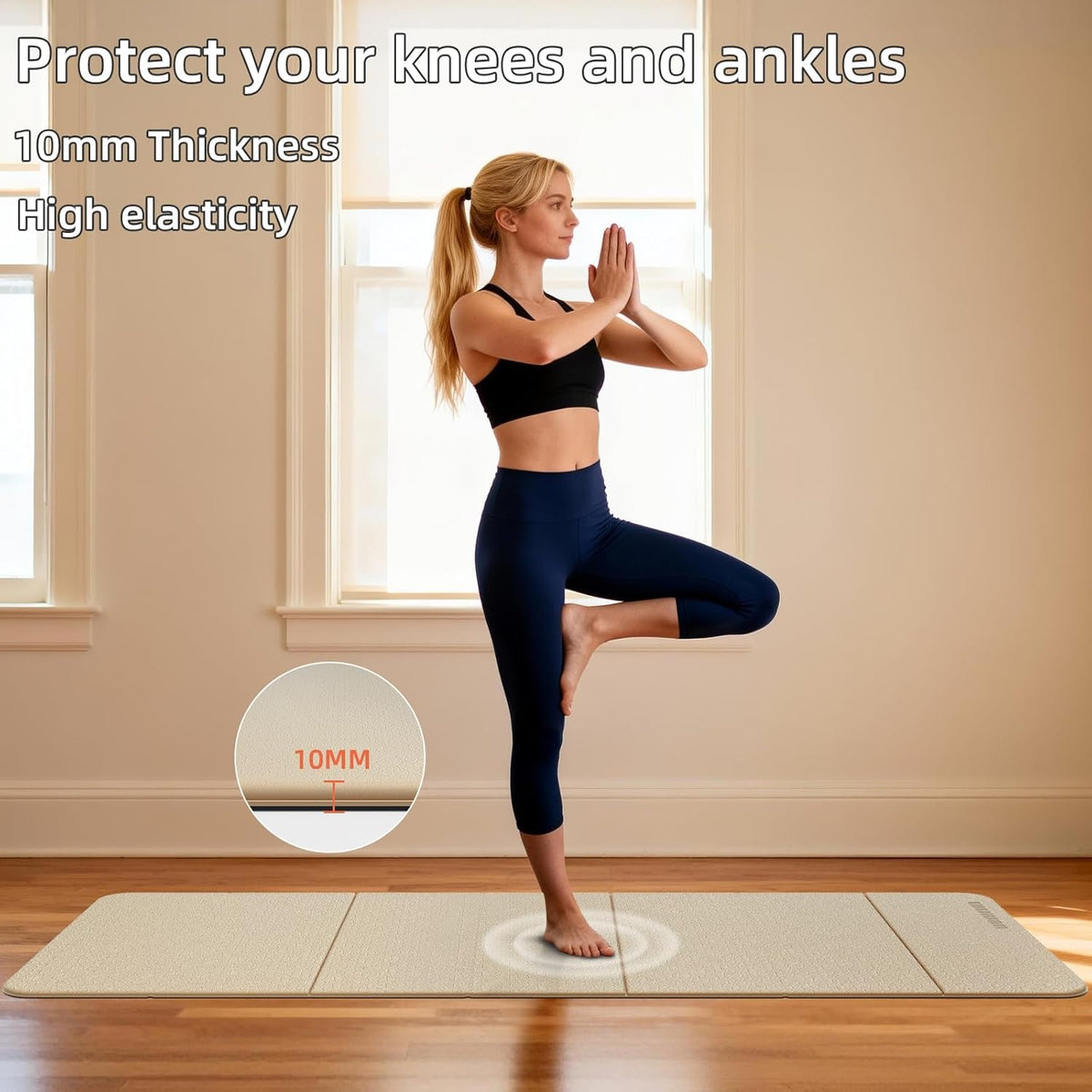 Foldable TPE Yoga Mat Thick 10mm,75" x40"Extra Large Exercise Mats | Stretch Mat Non-slip Fitness Folding Mat Easy to Carry,Wide Gym Mats for Women Men Suitable for Home Workout Travel Pilates