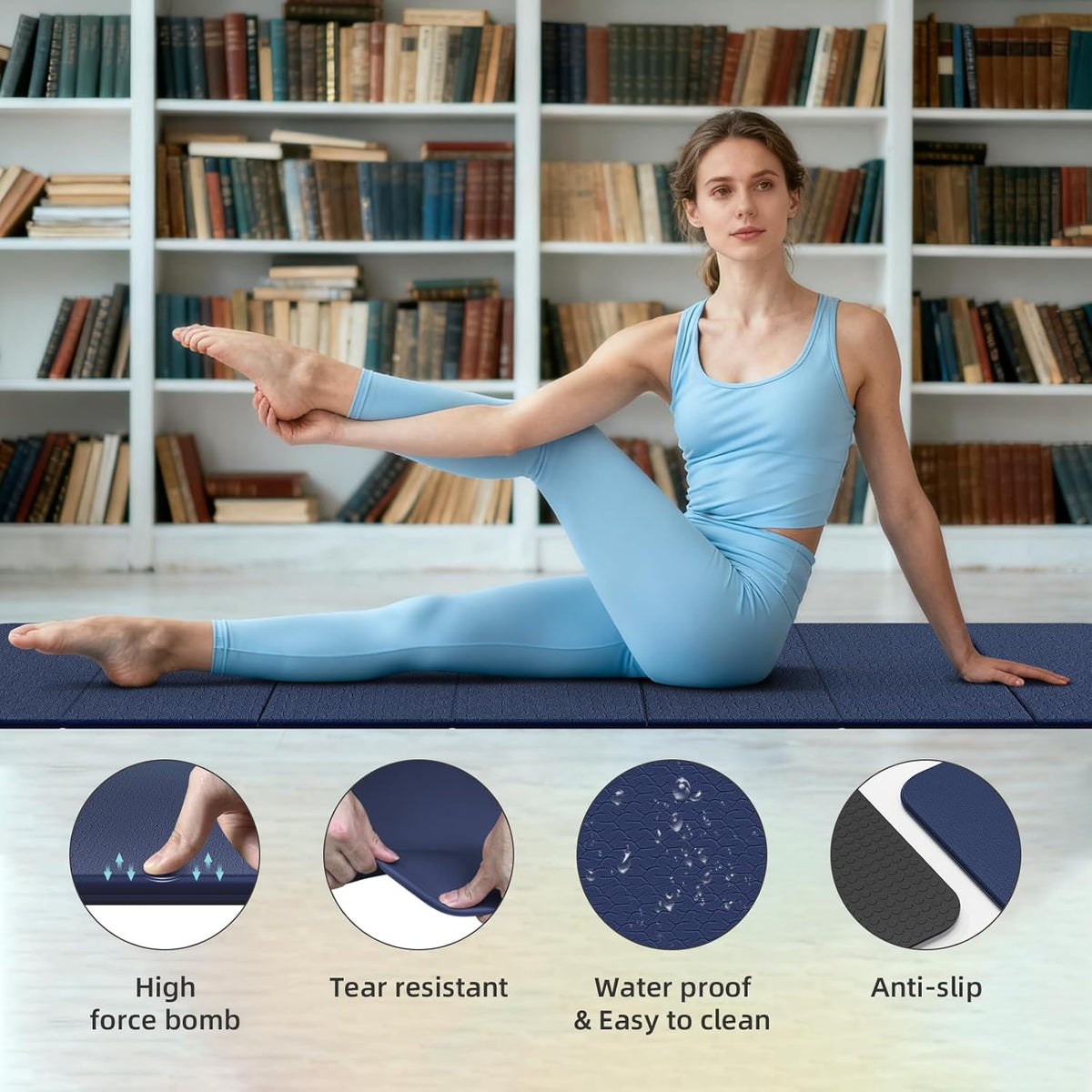 Foldable TPE Yoga Mat Thick 10mm,75" x40"Extra Large Exercise Mats | Stretch Mat Non-slip Fitness Folding Mat Easy to Carry,Wide Gym Mats for Women Men Suitable for Home Workout Travel Pilates