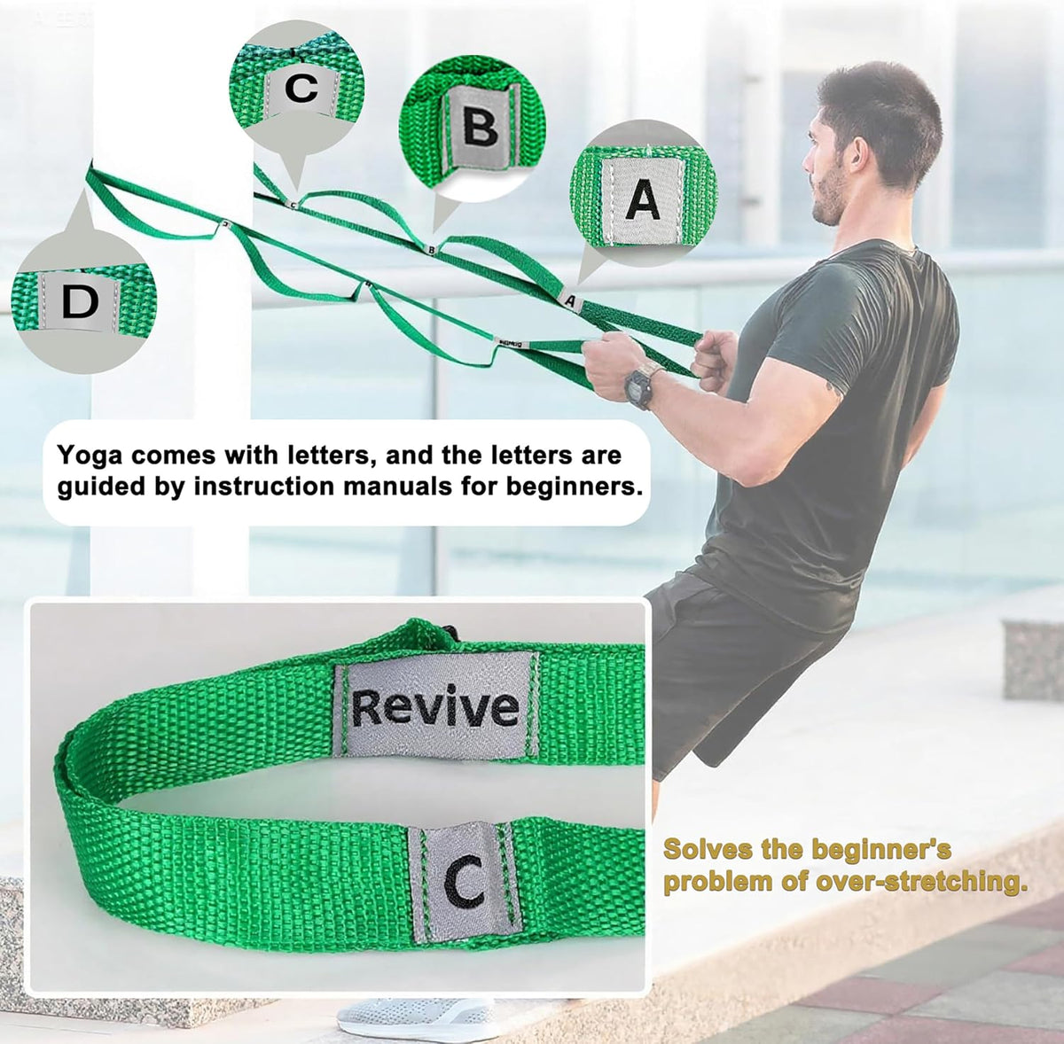 Stretching Strap Yoga Strap with 10 Loops, Non-Elastic Stretch Band for Physical Therapy, Flexibility, Exercise, Pilates, Dance & Gymnastics Workout