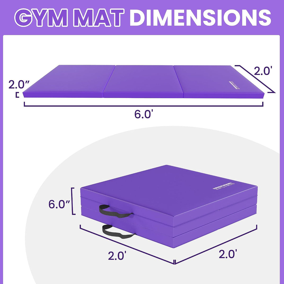 Folding Exercise Gymnastics Mat for Tumbling, 2'x6'x2" Gym Workout Mat with Carrying Handles High-Density Anti-Tear Portable Fitness Aerobics Mats for Home Gym Yoga Pilates MMA Core Training
