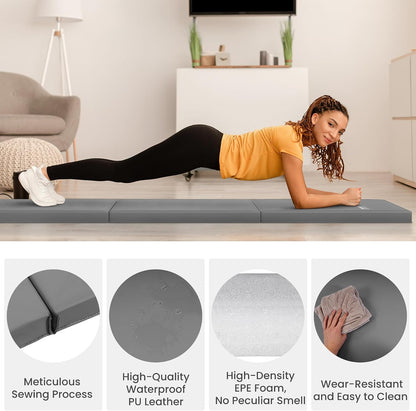 Folding Exercise Gymnastics Mat for Tumbling, 2'x6'x2" Gym Workout Mat with Carrying Handles High-Density Anti-Tear Portable Fitness Aerobics Mats for Home Gym Yoga Pilates MMA Core Training
