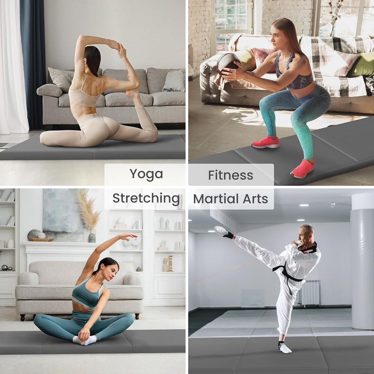 Folding Exercise Gymnastics Mat for Tumbling, 2'x6'x2" Gym Workout Mat with Carrying Handles High-Density Anti-Tear Portable Fitness Aerobics Mats for Home Gym Yoga Pilates MMA Core Training