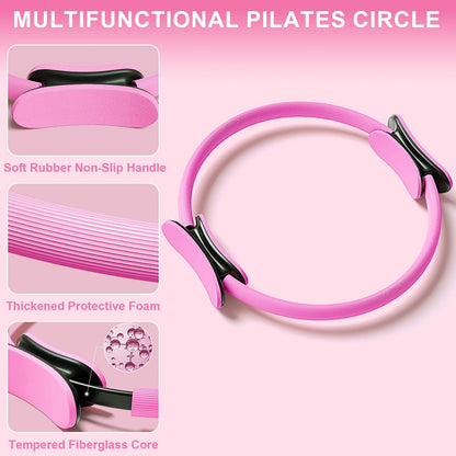 Pilates Ring Equipment Set, Home Pilates Kit for Women with 13’’ Magic Ring with Dual Padded Handles, Small Pilates Ball, 5 Resistance Bands & Complete Fitness Guide, Pilates Essential Accessories