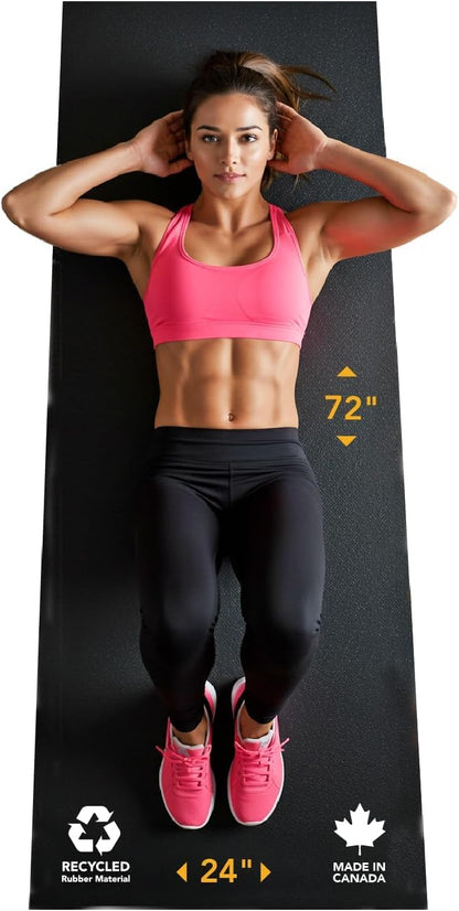 Multi-Purpose Exercise Mat - 100% Recycled Thick Rubber Mat for Home Gym Flooring, Non-Slip, Low-Odor Durable Workout Mat for Indoor/Outdoor, Shoe-Friendly