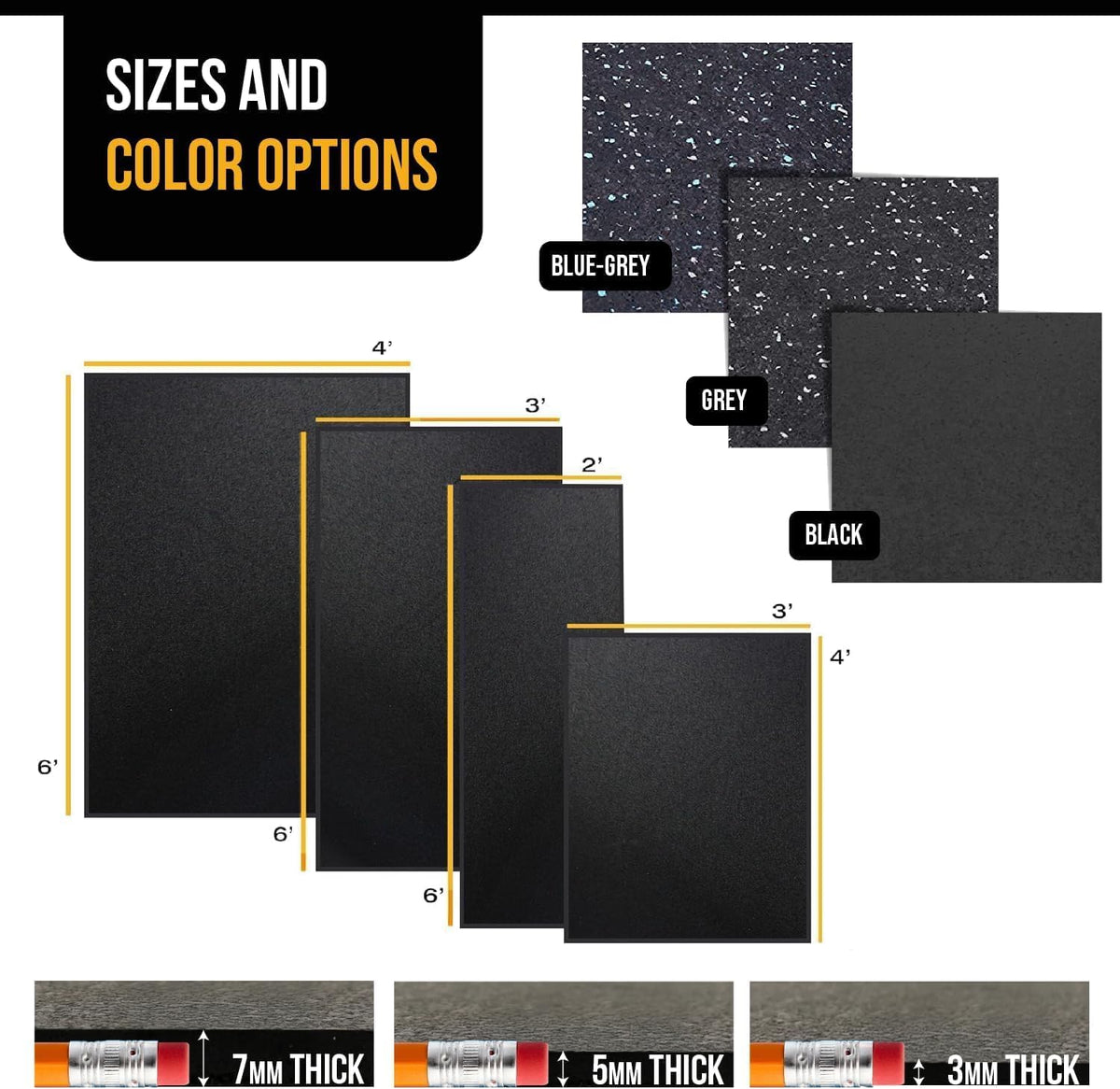 Multi-Purpose Exercise Mat - 100% Recycled Thick Rubber Mat for Home Gym Flooring, Non-Slip, Low-Odor Durable Workout Mat for Indoor/Outdoor, Shoe-Friendly