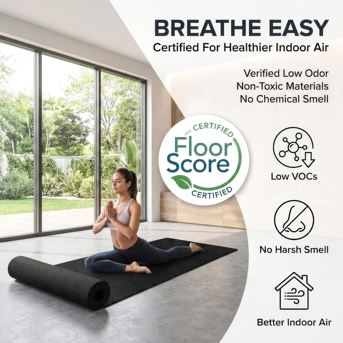 Multi-Purpose Exercise Mat - 100% Recycled Thick Rubber Mat for Home Gym Flooring, Non-Slip, Low-Odor Durable Workout Mat for Indoor/Outdoor, Shoe-Friendly