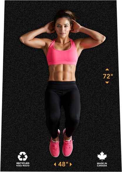 Multi-Purpose Exercise Mat - 100% Recycled Thick Rubber Mat for Home Gym Flooring, Non-Slip, Low-Odor Durable Workout Mat for Indoor/Outdoor, Shoe-Friendly