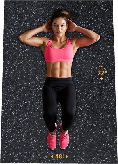 Multi-Purpose Exercise Mat - 100% Recycled Thick Rubber Mat for Home Gym Flooring, Non-Slip, Low-Odor Durable Workout Mat for Indoor/Outdoor, Shoe-Friendly