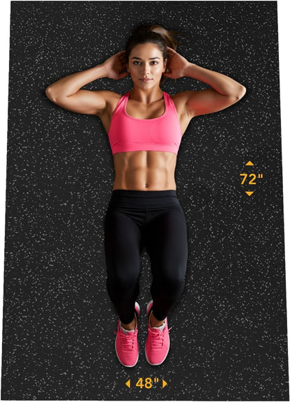 Multi-Purpose Exercise Mat - 100% Recycled Thick Rubber Mat for Home Gym Flooring, Non-Slip, Low-Odor Durable Workout Mat for Indoor/Outdoor, Shoe-Friendly
