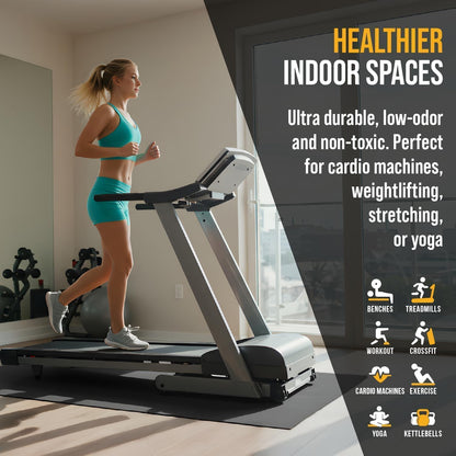 Multi-Purpose Exercise Mat - 100% Recycled Thick Rubber Mat for Home Gym Flooring, Non-Slip, Low-Odor Durable Workout Mat for Indoor/Outdoor, Shoe-Friendly
