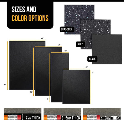 Multi-Purpose Exercise Mat - 100% Recycled Thick Rubber Mat for Home Gym Flooring, Non-Slip, Low-Odor Durable Workout Mat for Indoor/Outdoor, Shoe-Friendly