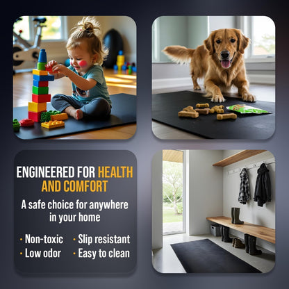 Multi-Purpose Exercise Mat - 100% Recycled Thick Rubber Mat for Home Gym Flooring, Non-Slip, Low-Odor Durable Workout Mat for Indoor/Outdoor, Shoe-Friendly