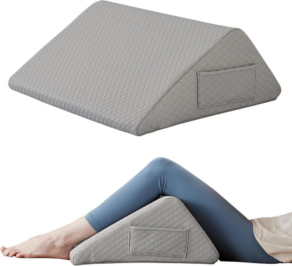 Knee Pillow for Back Sleeping, 8” Knee Wedge Pillow to Elevate Knee, Leg Pillow for Back Pain Relief, Triangle Pillow, Leg Elevation Pillows for After Surgery, Blood Circulation, White/Grey