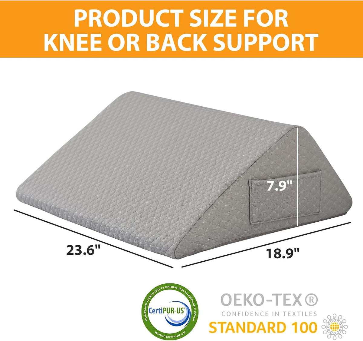 Knee Pillow for Back Sleeping, 8” Knee Wedge Pillow to Elevate Knee, Leg Pillow for Back Pain Relief, Triangle Pillow, Leg Elevation Pillows for After Surgery, Blood Circulation, White/Grey
