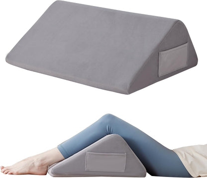Knee Pillow for Back Sleeping, 8” Knee Wedge Pillow to Elevate Knee, Leg Pillow for Back Pain Relief, Triangle Pillow, Leg Elevation Pillows for After Surgery, Blood Circulation, White/Grey