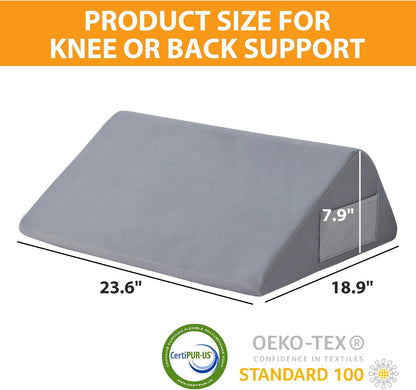 Knee Pillow for Back Sleeping, 8” Knee Wedge Pillow to Elevate Knee, Leg Pillow for Back Pain Relief, Triangle Pillow, Leg Elevation Pillows for After Surgery, Blood Circulation, White/Grey
