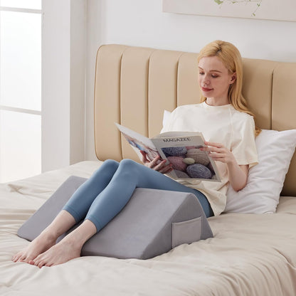 Knee Pillow for Back Sleeping, 8” Knee Wedge Pillow to Elevate Knee, Leg Pillow for Back Pain Relief, Triangle Pillow, Leg Elevation Pillows for After Surgery, Blood Circulation, White/Grey