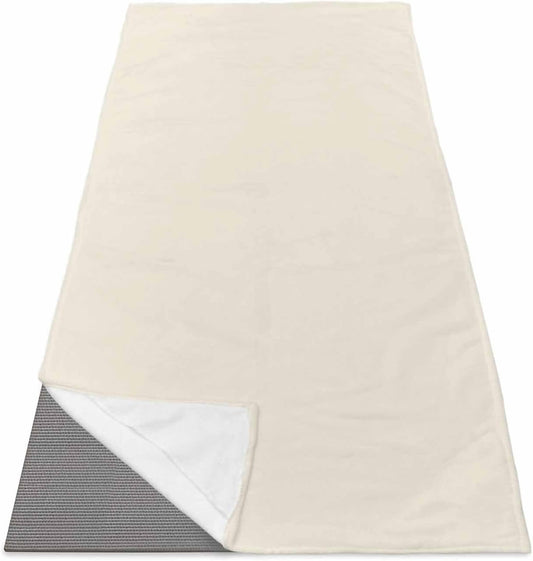 Yoga Mat Towel with Corner Pockets Cream Color Non Slip Sweat Absorbent Hot Yoga Towels, Yoga Blankets Skidless Mat Cover for Workout, Gym, Fitness - 70"x26"