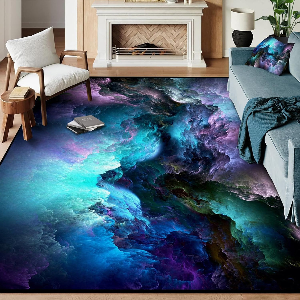 5'x7' Galaxy Rug Bedroom Living Room Gaming Area Rugs Nebula Throw Rugs Yoga Floor Mat Carpet,63"x83"