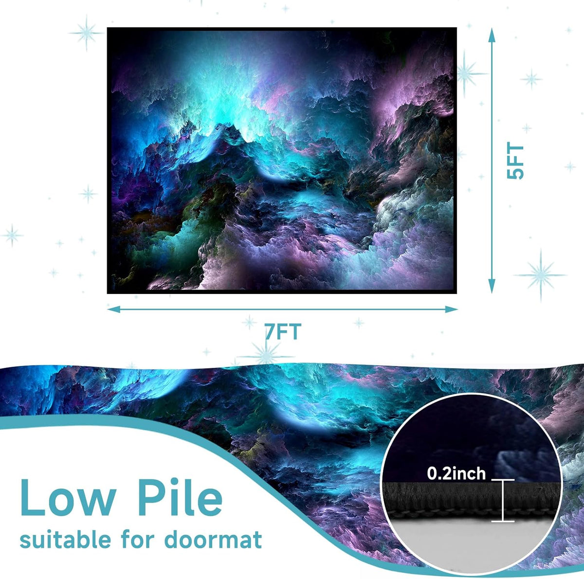 5'x7' Galaxy Rug Bedroom Living Room Gaming Area Rugs Nebula Throw Rugs Yoga Floor Mat Carpet,63"x83"