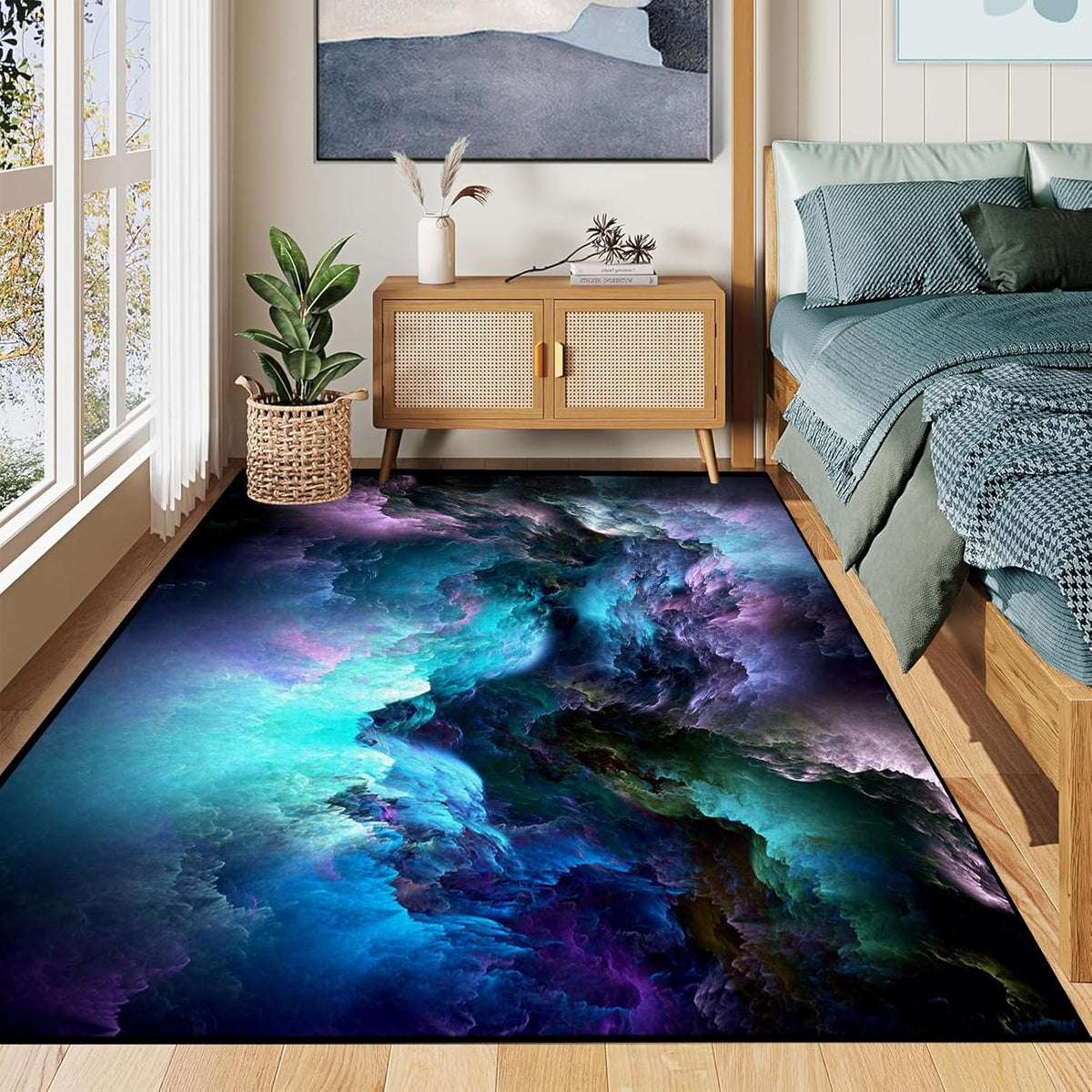5'x7' Galaxy Rug Bedroom Living Room Gaming Area Rugs Nebula Throw Rugs Yoga Floor Mat Carpet,63"x83"