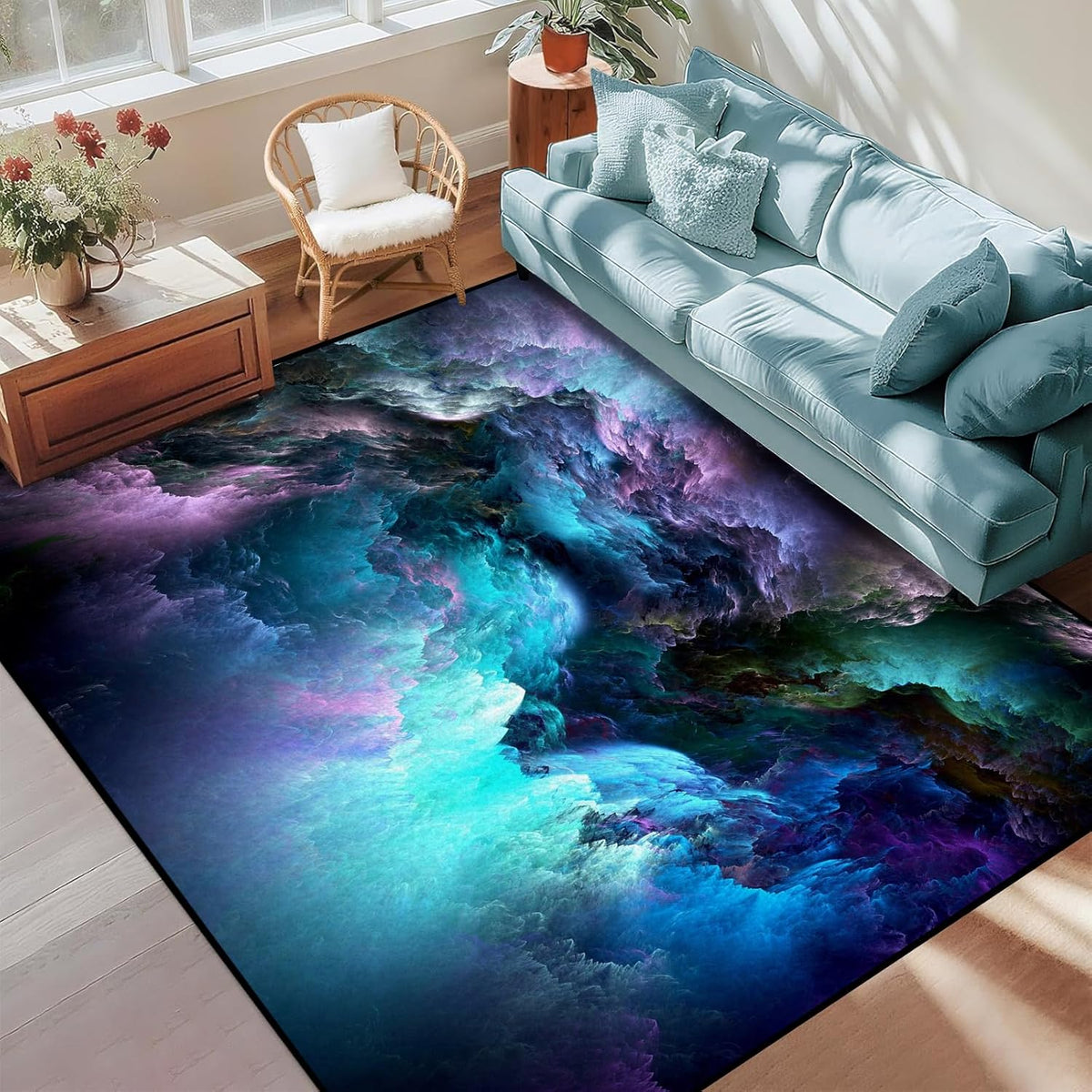 5'x7' Galaxy Rug Bedroom Living Room Gaming Area Rugs Nebula Throw Rugs Yoga Floor Mat Carpet,63"x83"