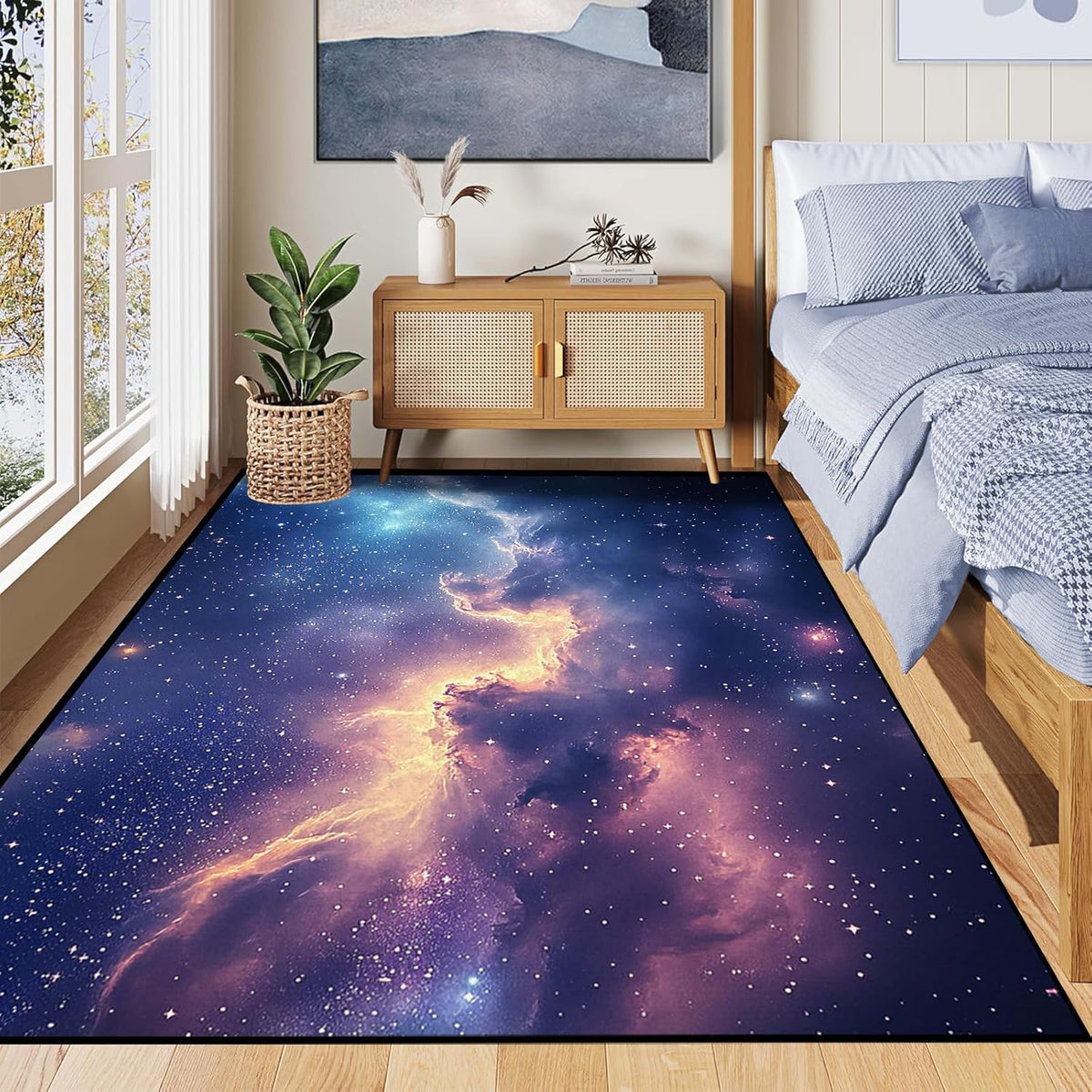 5'x7' Galaxy Rug Bedroom Living Room Gaming Area Rugs Nebula Throw Rugs Yoga Floor Mat Carpet,63"x83"
