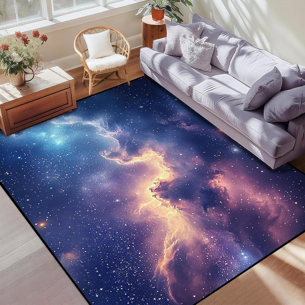 5'x7' Galaxy Rug Bedroom Living Room Gaming Area Rugs Nebula Throw Rugs Yoga Floor Mat Carpet,63"x83"