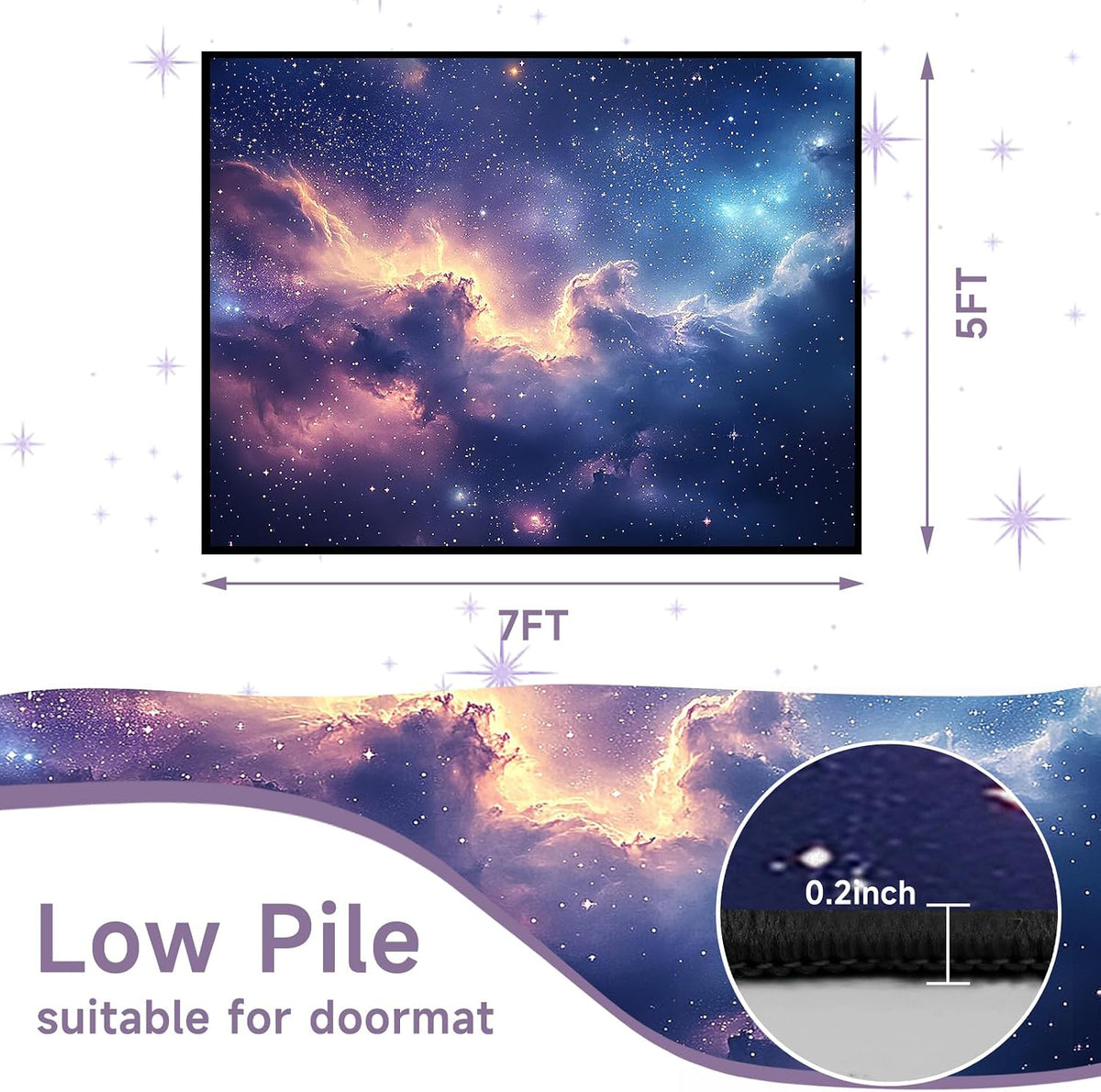 5'x7' Galaxy Rug Bedroom Living Room Gaming Area Rugs Nebula Throw Rugs Yoga Floor Mat Carpet,63"x83"