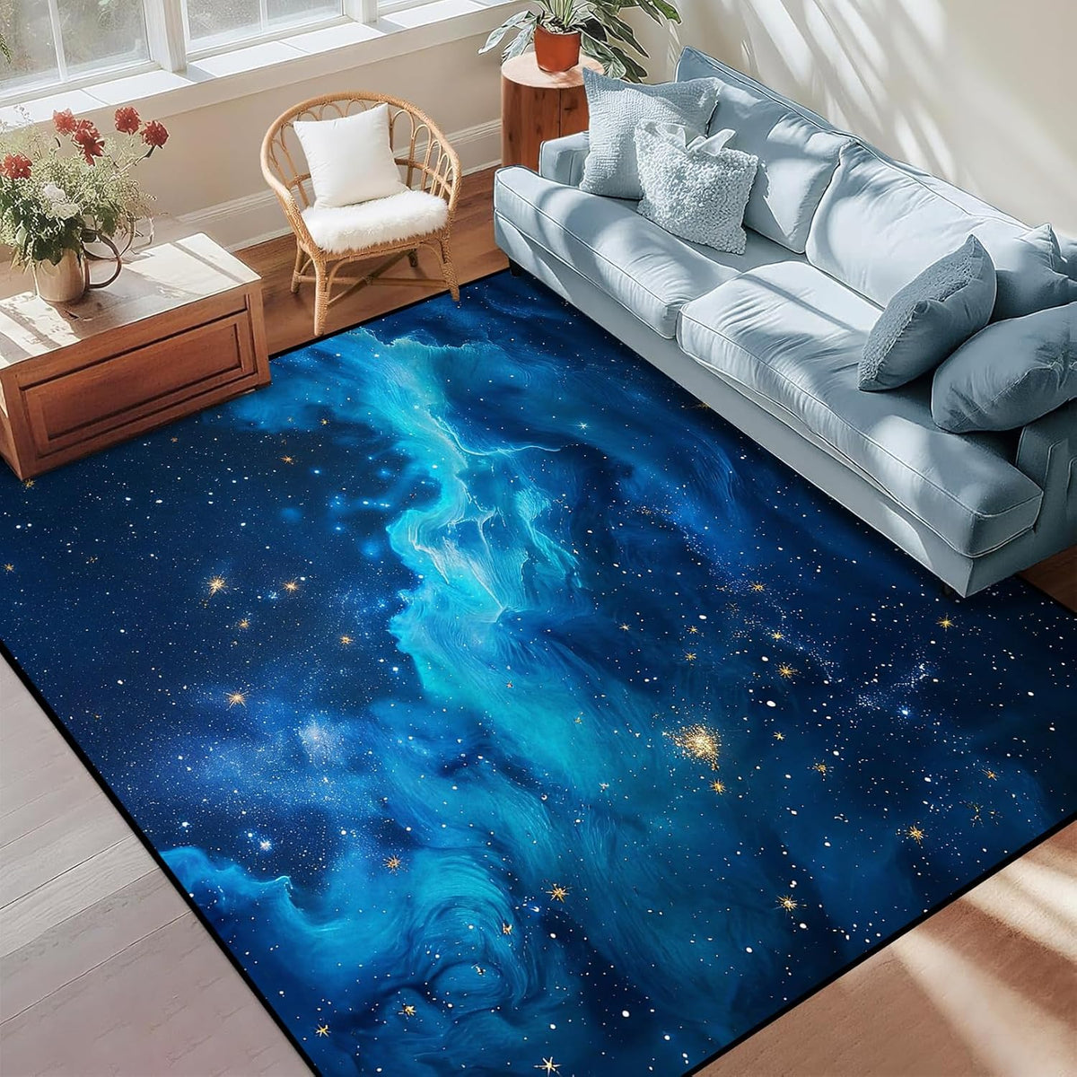 5'x7' Galaxy Rug Bedroom Living Room Gaming Area Rugs Nebula Throw Rugs Yoga Floor Mat Carpet,63"x83"