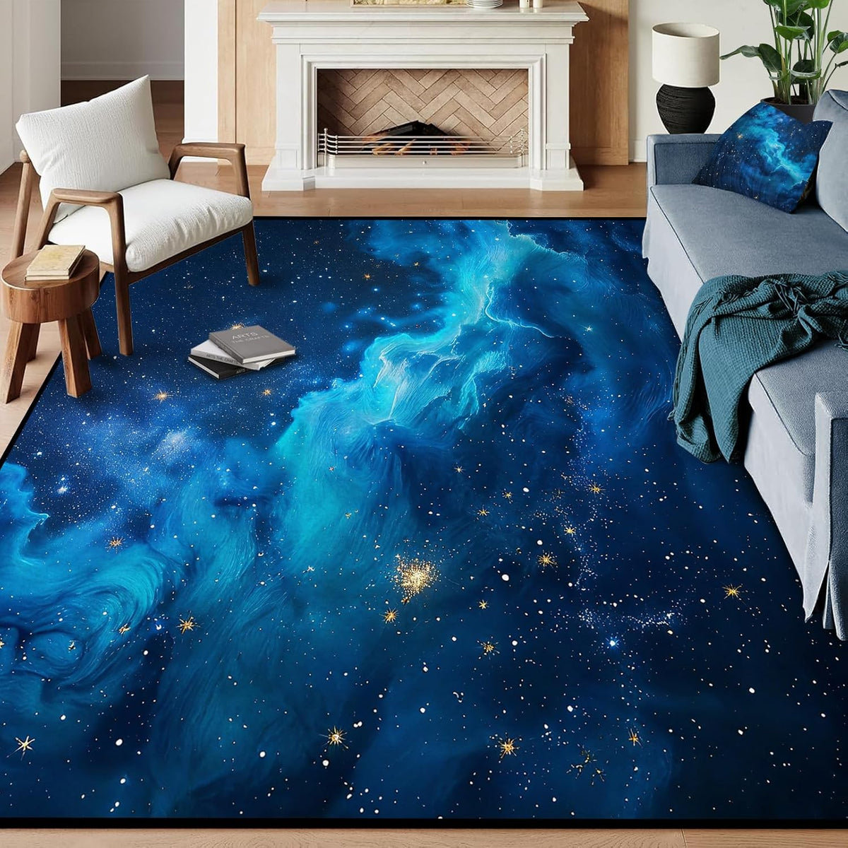 5'x7' Galaxy Rug Bedroom Living Room Gaming Area Rugs Nebula Throw Rugs Yoga Floor Mat Carpet,63"x83"
