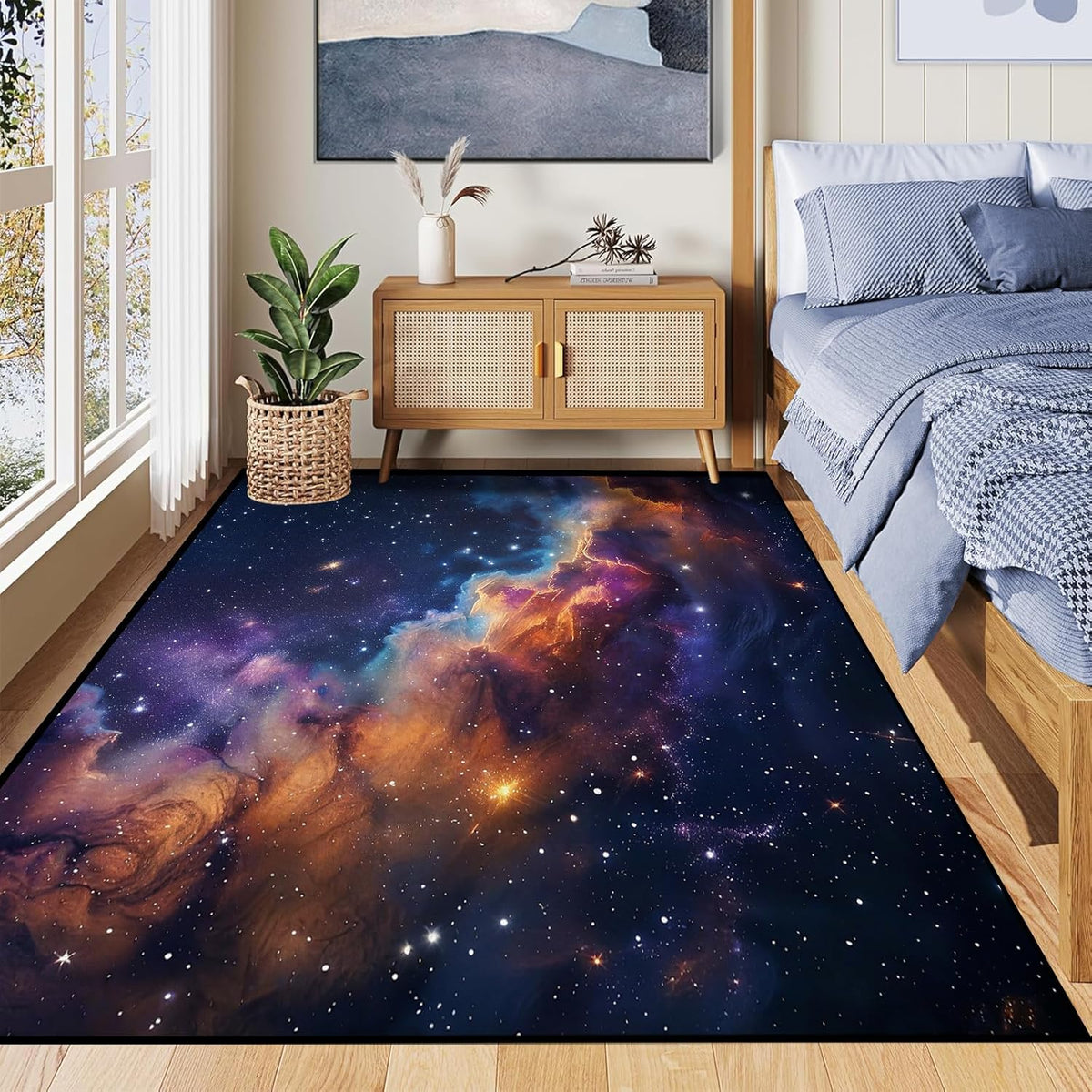 5'x7' Galaxy Rug Bedroom Living Room Gaming Area Rugs Nebula Throw Rugs Yoga Floor Mat Carpet,63"x83"