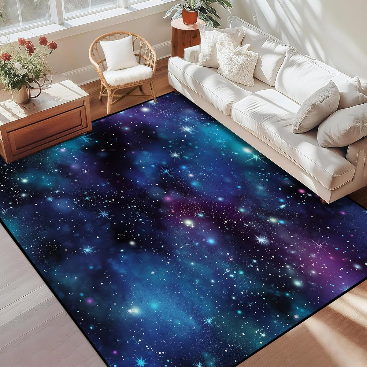 5'x7' Galaxy Rug Bedroom Living Room Gaming Area Rugs Nebula Throw Rugs Yoga Floor Mat Carpet,63"x83"