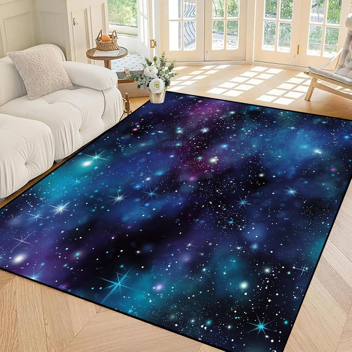 5'x7' Galaxy Rug Bedroom Living Room Gaming Area Rugs Nebula Throw Rugs Yoga Floor Mat Carpet,63"x83"