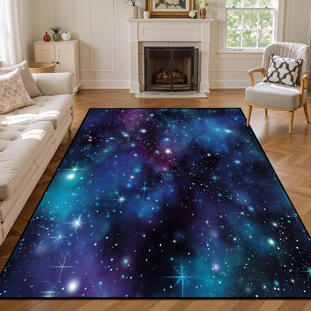 5'x7' Galaxy Rug Bedroom Living Room Gaming Area Rugs Nebula Throw Rugs Yoga Floor Mat Carpet,63"x83"