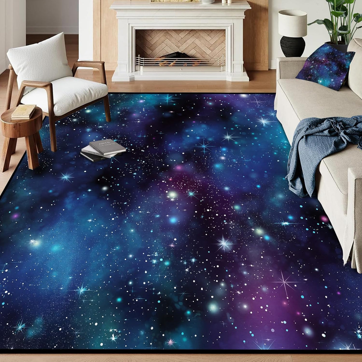 5'x7' Galaxy Rug Bedroom Living Room Gaming Area Rugs Nebula Throw Rugs Yoga Floor Mat Carpet,63"x83"
