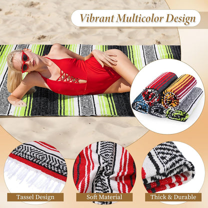 10 Pieces Mexican Blanket Bulk Authentic Woven Yoga Blanket Large Picnic Camping Rug Colorful Striped Serape for Beach Outdoor Grass Car Home(Mixed Color)