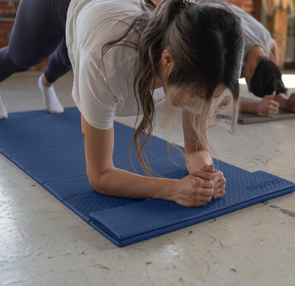 Foldable Yoga Mat with Yoga Carrying Strap - Nonslip, Lightweight, and Portable 1/4” Inch Thick Workout Exercise Mat - Perfect for Easy Storage and Travel