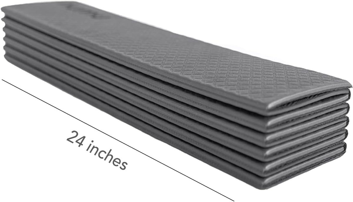 Foldable Yoga Mat with Yoga Carrying Strap - Nonslip, Lightweight, and Portable 1/4” Inch Thick Workout Exercise Mat - Perfect for Easy Storage and Travel