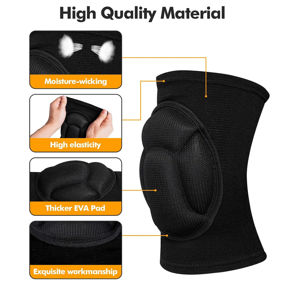 Protective Knee Pads, Thick Sponge Anti-slip,Women's/Men's Knee Pads for Volleyball, Rock Climbing, Cycling, Dancing, Gardening, Gardening, Flooring, House Cleaning, Construction Work with Thick EVA Foam Liner Black M