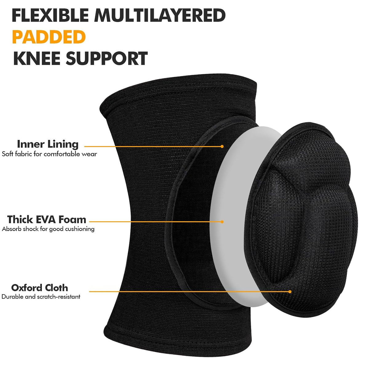 Protective Knee Pads, Thick Sponge Anti-slip,Women's/Men's Knee Pads for Volleyball, Rock Climbing, Cycling, Dancing, Gardening, Gardening, Flooring, House Cleaning, Construction Work with Thick EVA Foam Liner Black M