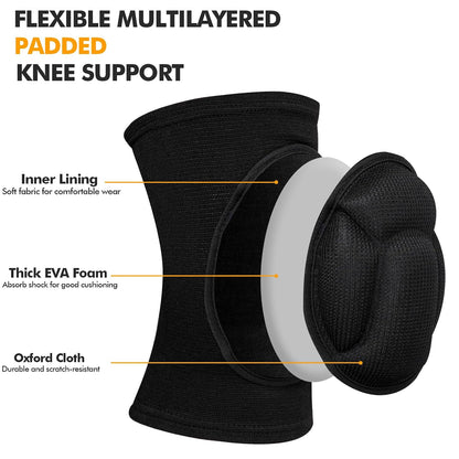 Protective Knee Pads, Thick Sponge Anti-slip,Women's/Men's Knee Pads for Volleyball, Rock Climbing, Cycling, Dancing, Gardening, Gardening, Flooring, House Cleaning, Construction Work with Thick EVA Foam Liner Black M
