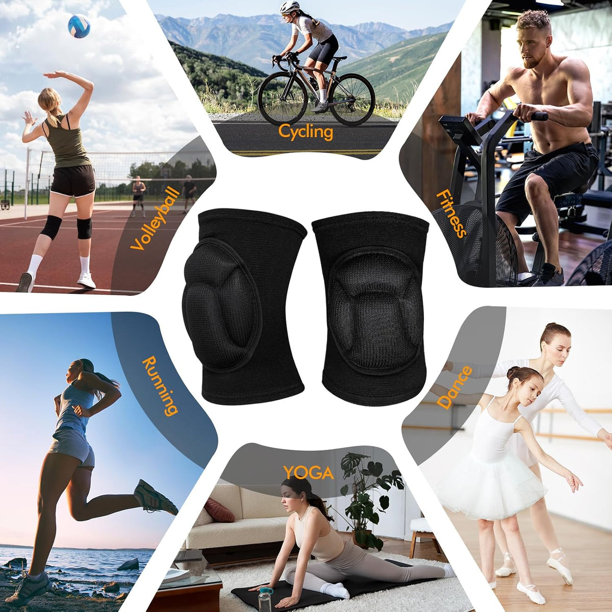 Protective Knee Pads, Thick Sponge Anti-slip,Women's/Men's Knee Pads for Volleyball, Rock Climbing, Cycling, Dancing, Gardening, Gardening, Flooring, House Cleaning, Construction Work with Thick EVA Foam Liner Black M