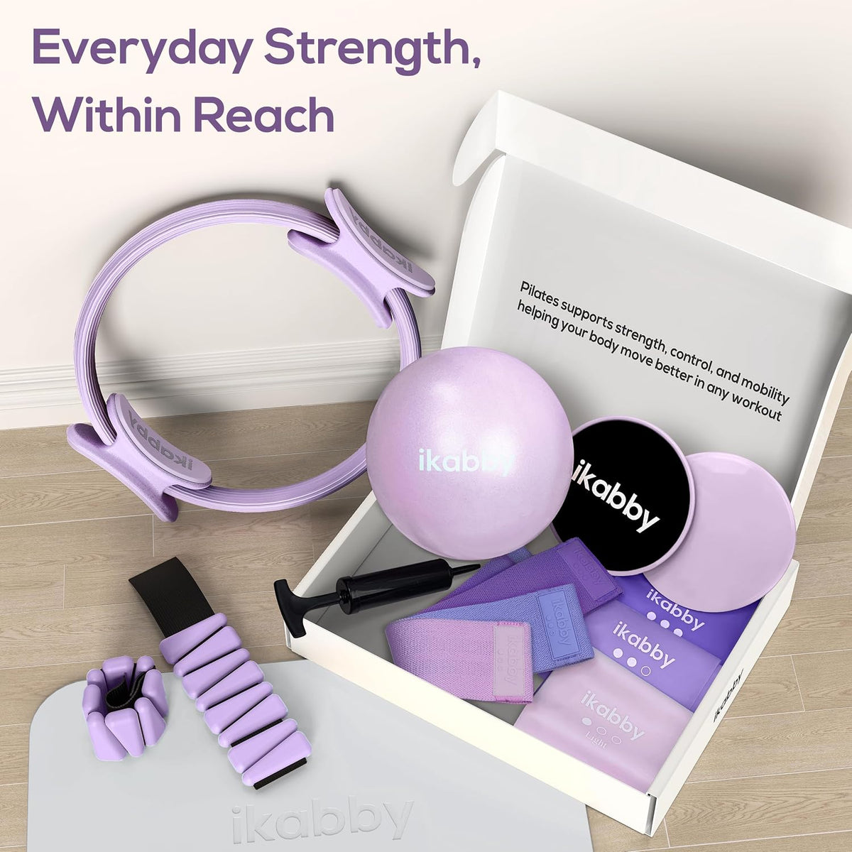 Pilates Kit, Home Pilates Kit with Weights, Pilates Equipment for Home Workout, Pilates Essentials Kit for Women, Yoga Pilates Mat Kit for Beginners, Pilates Set