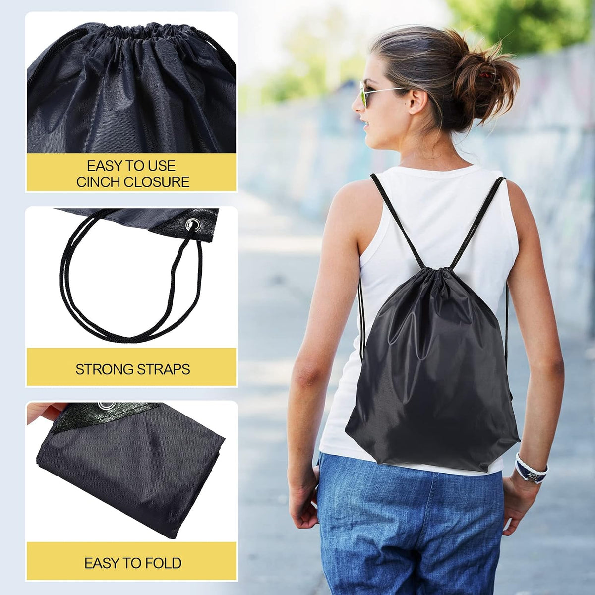 Drawstring Backpack Bulk for Sports Gym, 10 Colors, 100 Pcs