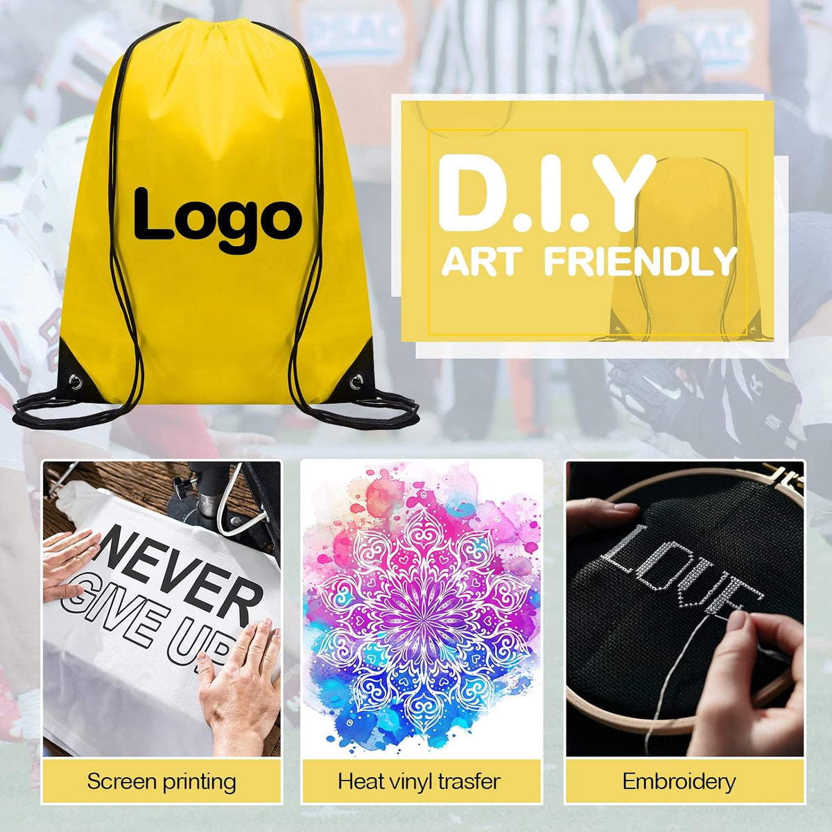 Drawstring Backpack Bulk for Sports Gym, 10 Colors, 100 Pcs