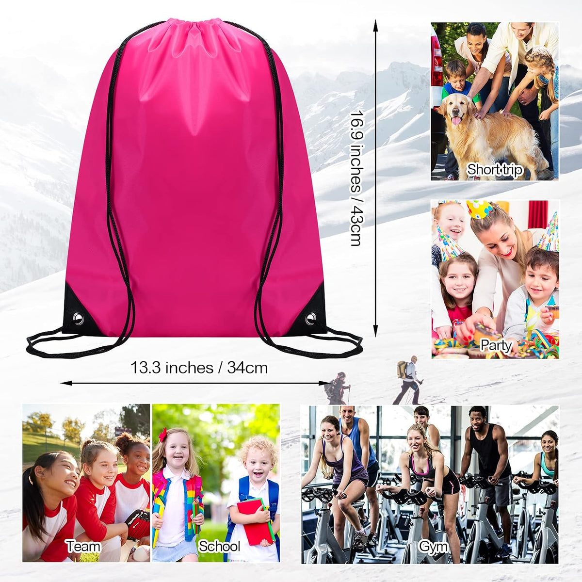 Drawstring Backpack Bulk for Sports Gym, 10 Colors, 100 Pcs