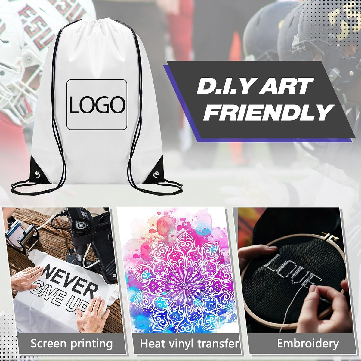 Drawstring Backpack Bulk for Sports Gym, 10 Colors, 100 Pcs