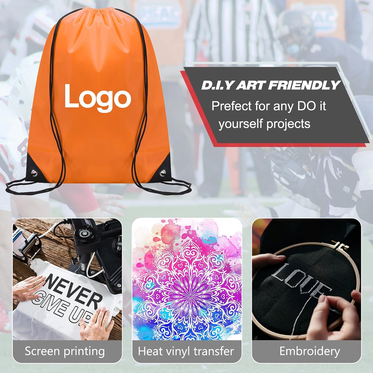 Drawstring Backpack Bulk for Sports Gym, 10 Colors, 100 Pcs