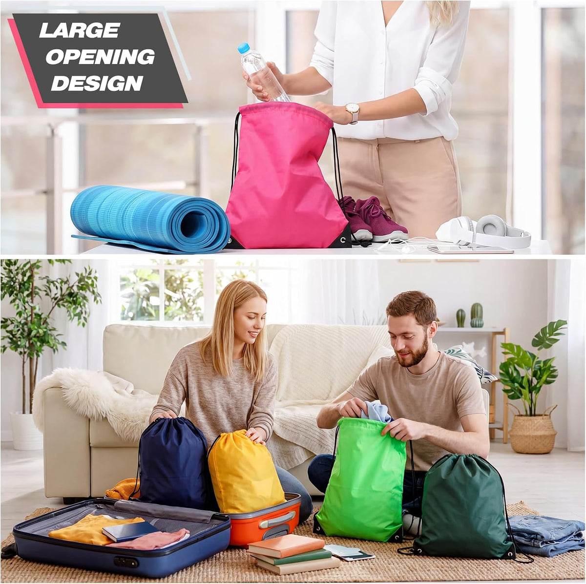 Drawstring Backpack Bulk for Sports Gym, 10 Colors, 100 Pcs